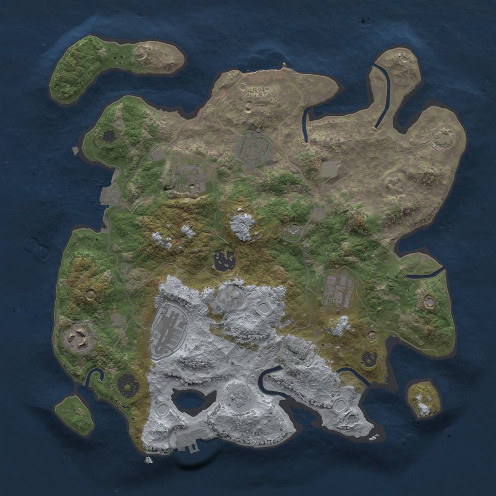 Rust Map: Procedural Map, Size: 3250, Seed: 593053366, 14 Monuments