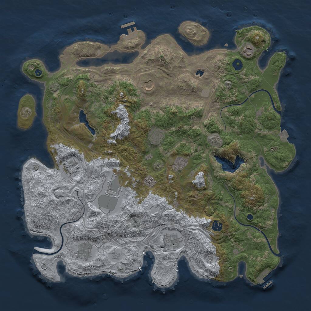 Rust Map: Procedural Map, Size: 4400, Seed: 77853425, 16 Monuments