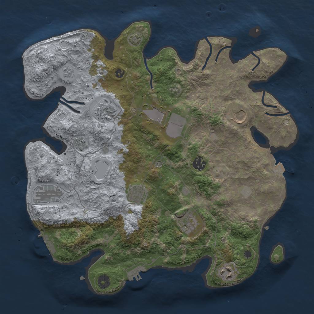 Rust Map: Procedural Map, Size: 3500, Seed: 548064732, 17 Monuments