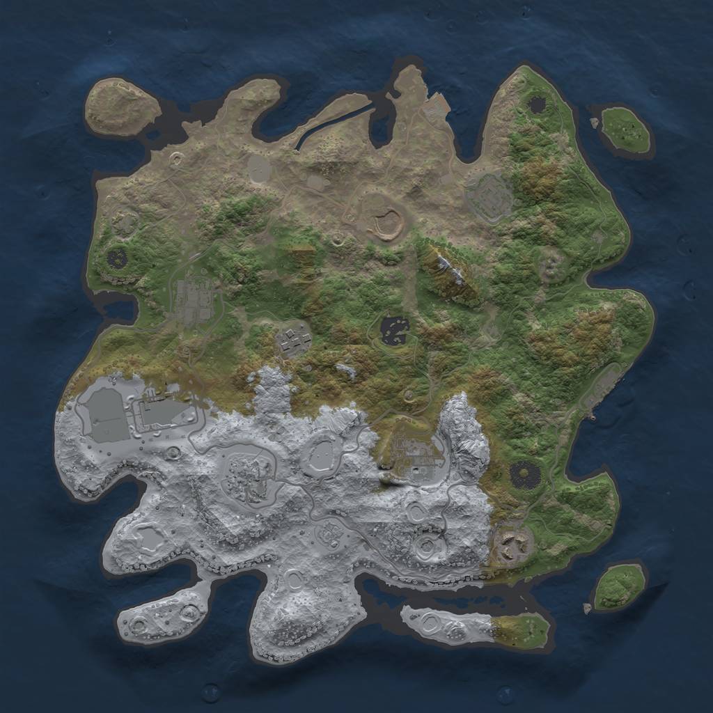 Rust Map: Procedural Map, Size: 3500, Seed: 490385516, 16 Monuments
