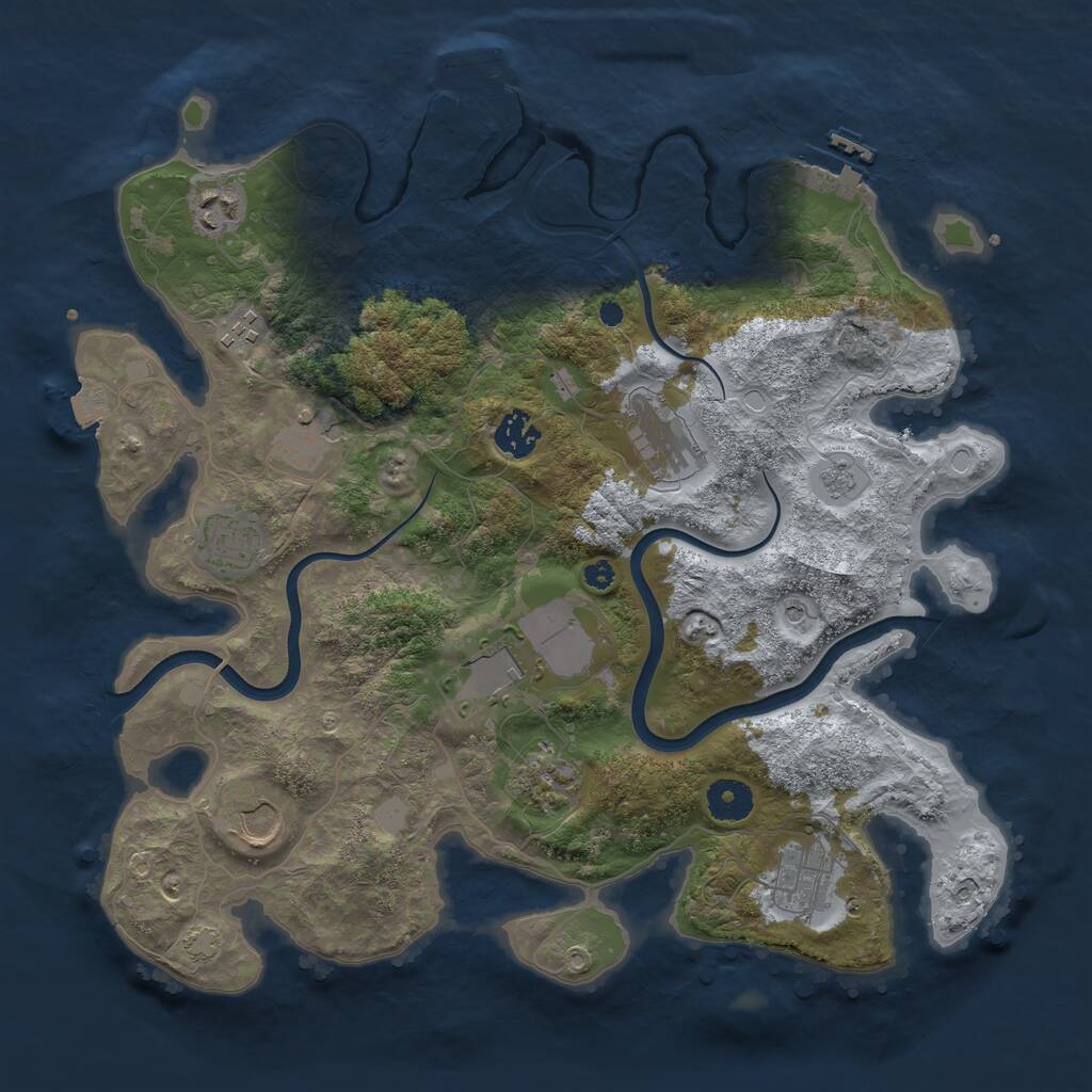 Rust Map: Procedural Map, Size: 3700, Seed: 2073492481, 16 Monuments
