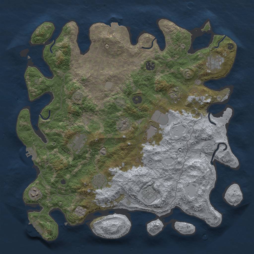 Rust Map: Procedural Map, Size: 4050, Seed: 1492654236, 17 Monuments