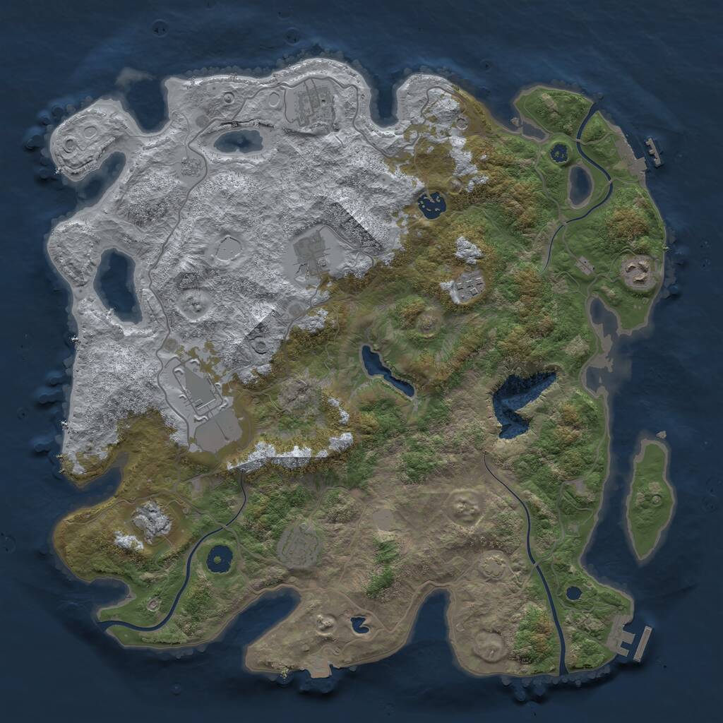 Rust Map: Procedural Map, Size: 4050, Seed: 2063673434, 14 Monuments