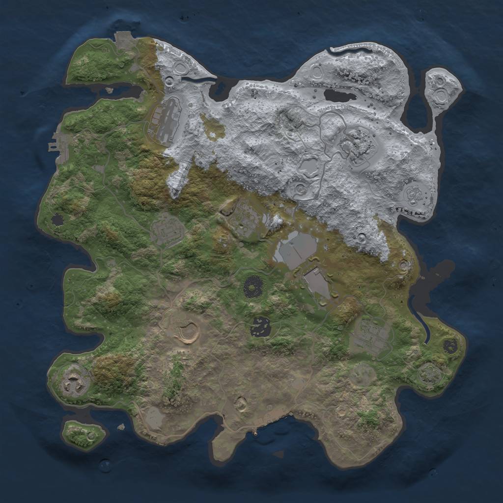 Rust Map: Procedural Map, Size: 3500, Seed: 1034398687, 17 Monuments
