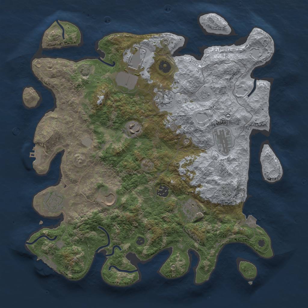 Rust Map: Procedural Map, Size: 3800, Seed: 57643196, 17 Monuments
