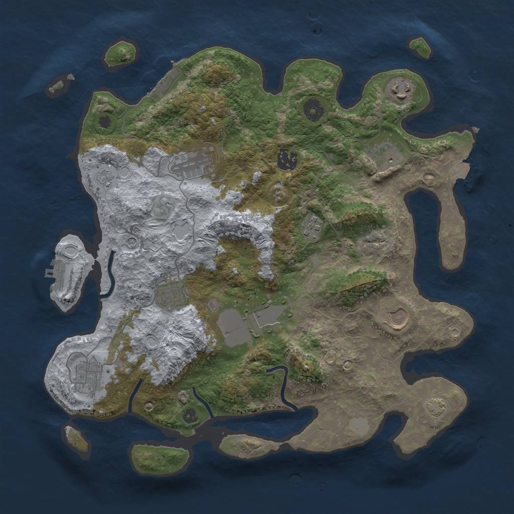 Rust Map: Procedural Map, Size: 3600, Seed: 9142023, 17 Monuments