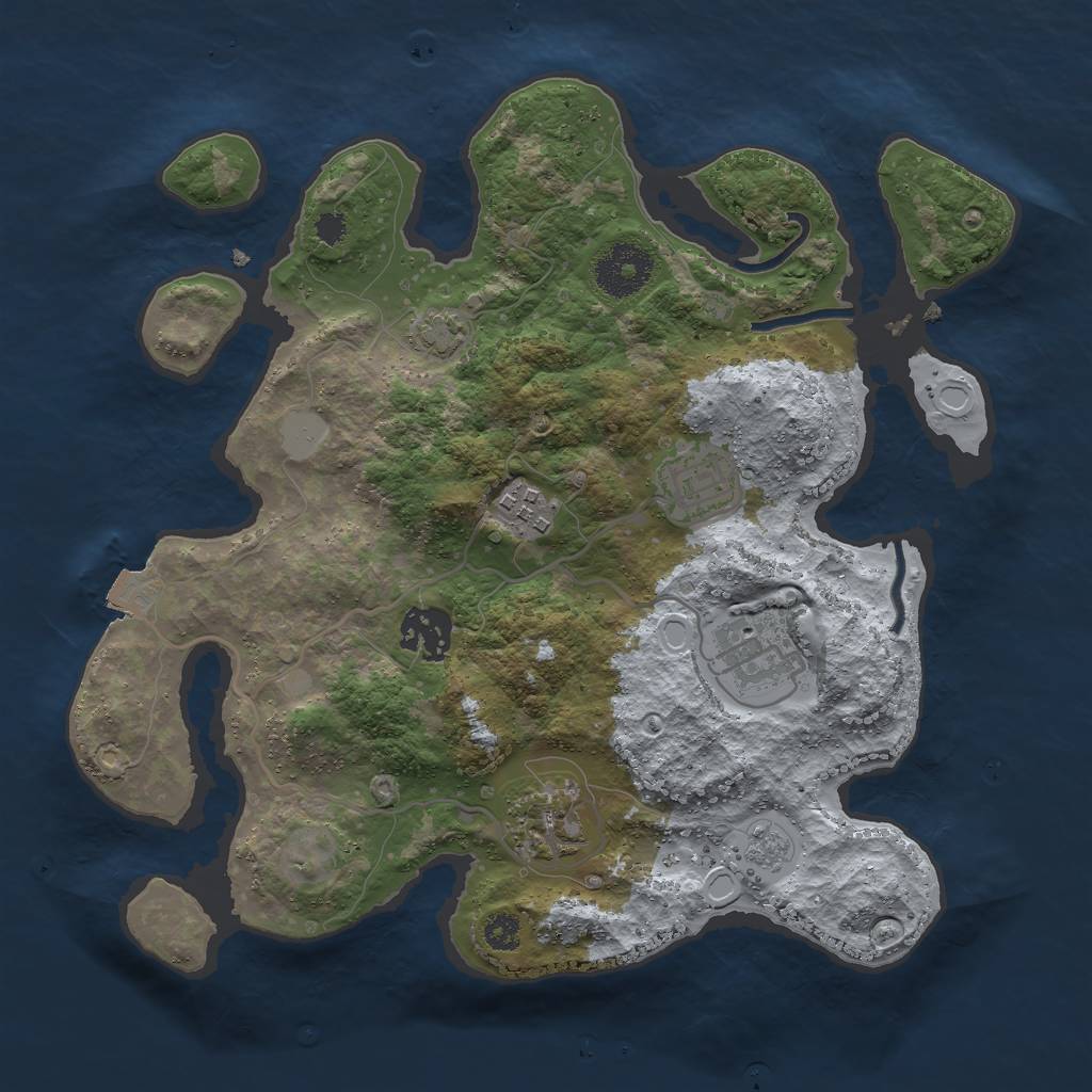 Rust Map: Procedural Map, Size: 3000, Seed: 1350362542, 10 Monuments