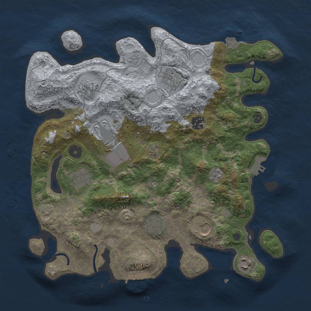 Rust Map: Procedural Map, Size: 3500, Seed: 1105129186, 17 Monuments