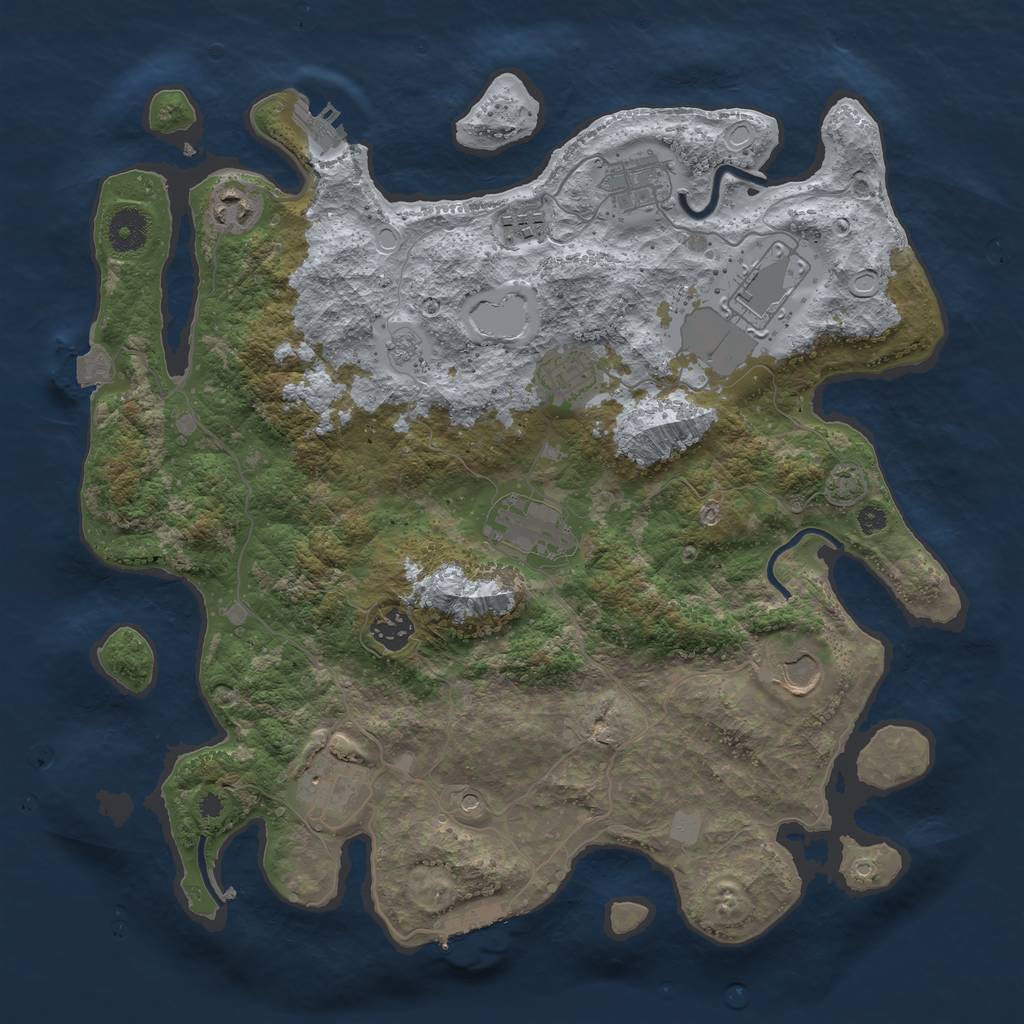 Rust Map: Procedural Map, Size: 3750, Seed: 54476256, 17 Monuments