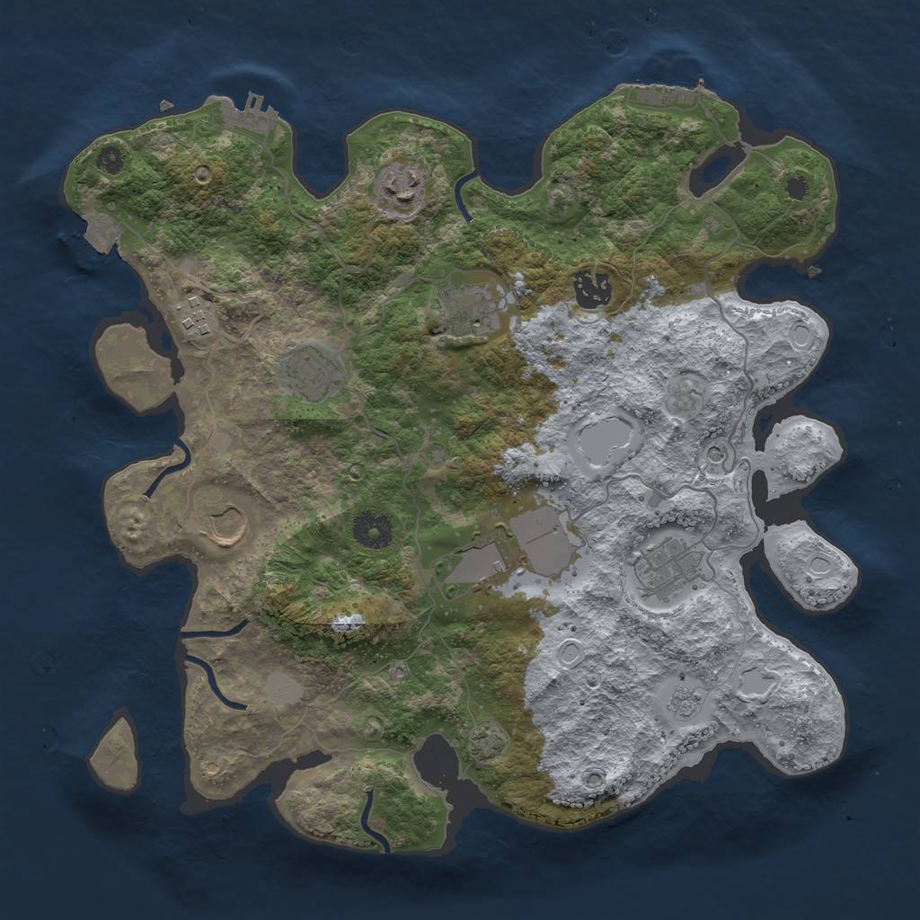 Rust Map: Procedural Map, Size: 3500, Seed: 1414393412, 16 Monuments