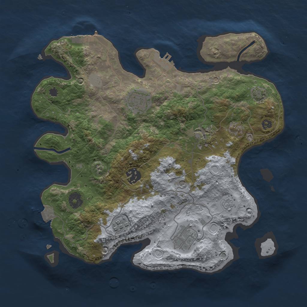 Rust Map: Procedural Map, Size: 3000, Seed: 1977364468, 13 Monuments