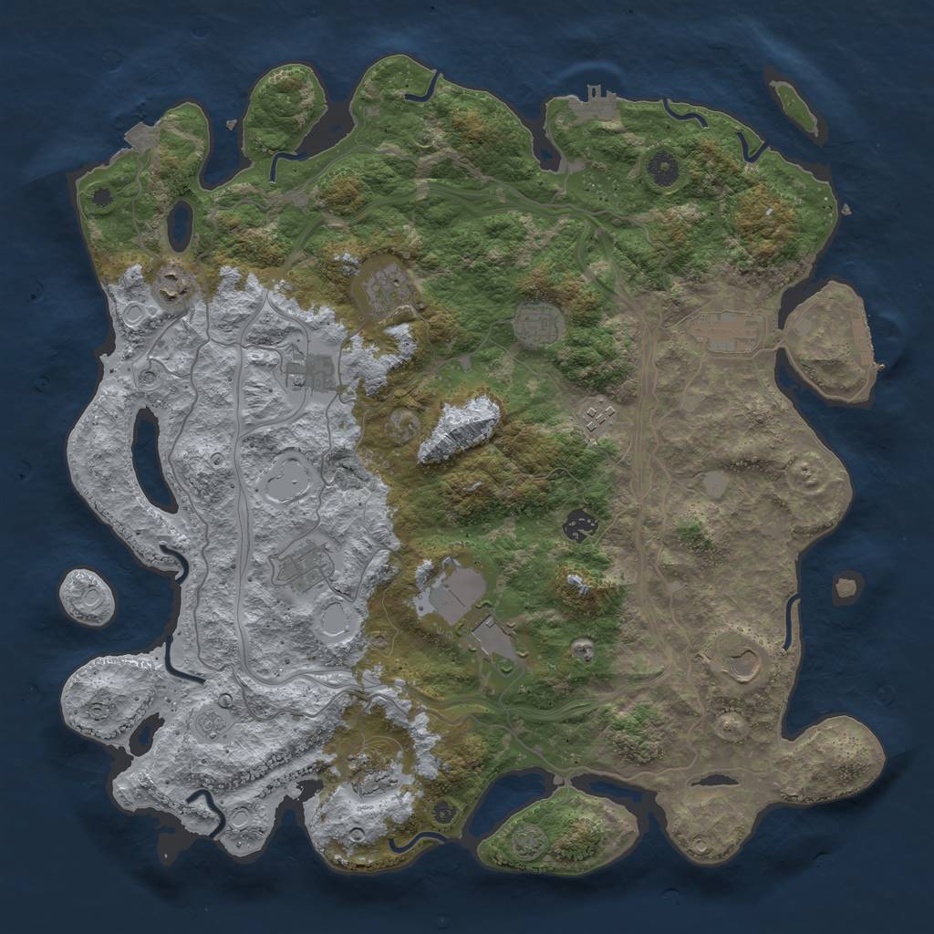 Rust Map: Procedural Map, Size: 4300, Seed: 45357811, 19 Monuments