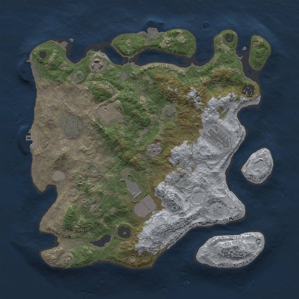 Rust Map: Procedural Map, Size: 3500, Seed: 826403010, 16 Monuments
