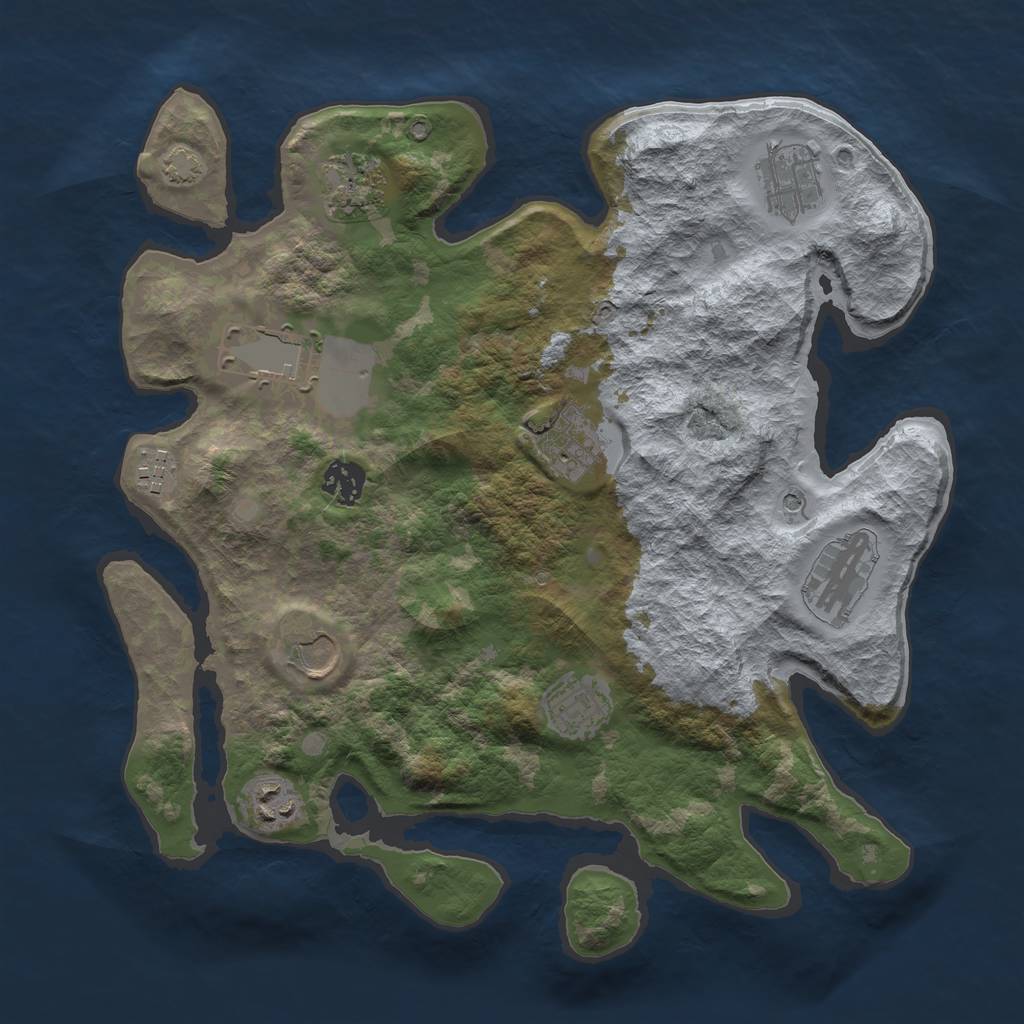 Rust Map: Barren, Size: 3500, Seed: 4535, 14 Monuments