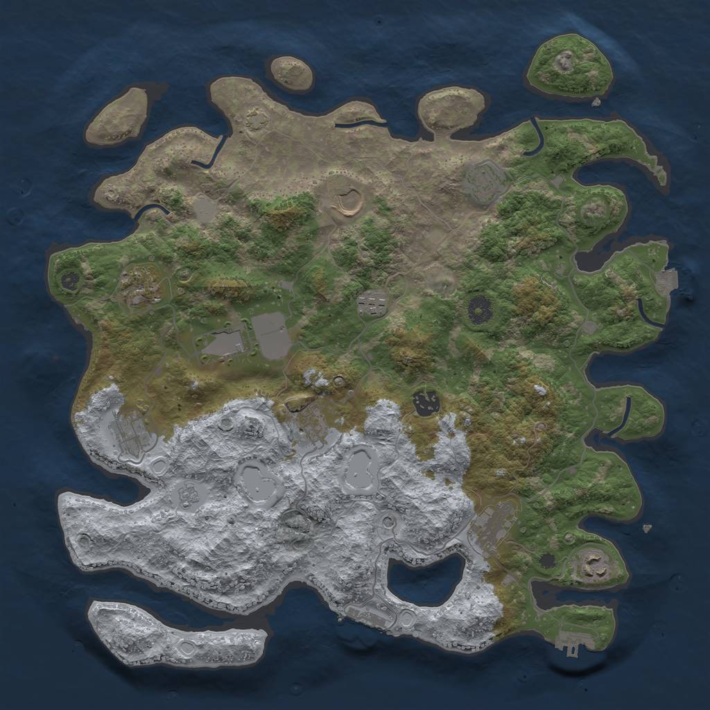 Rust Map: Procedural Map, Size: 3950, Seed: 86437708, 18 Monuments