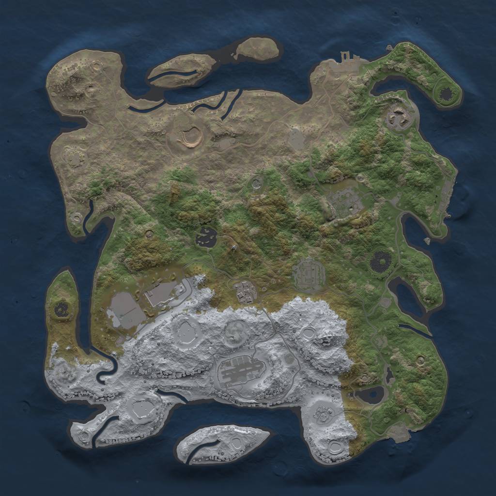 Rust Map: Procedural Map, Size: 3500, Seed: 214474, 16 Monuments