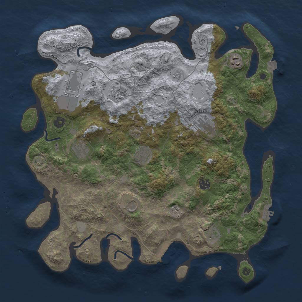 Rust Map: Procedural Map, Size: 3950, Seed: 43314704, 18 Monuments