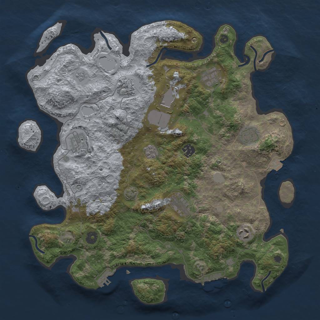Rust Map: Procedural Map, Size: 3850, Seed: 54119957, 17 Monuments