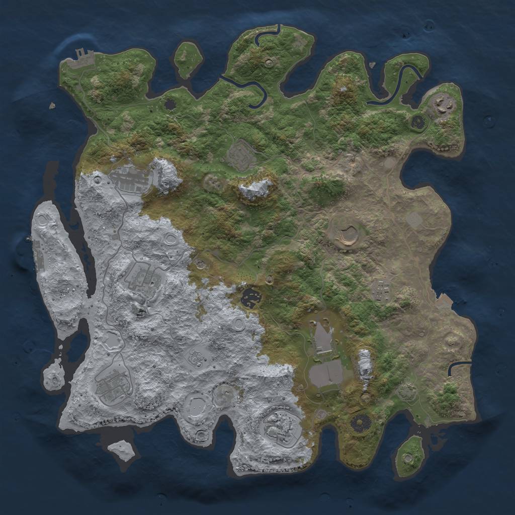 Rust Map: Procedural Map, Size: 3950, Seed: 92608593, 18 Monuments