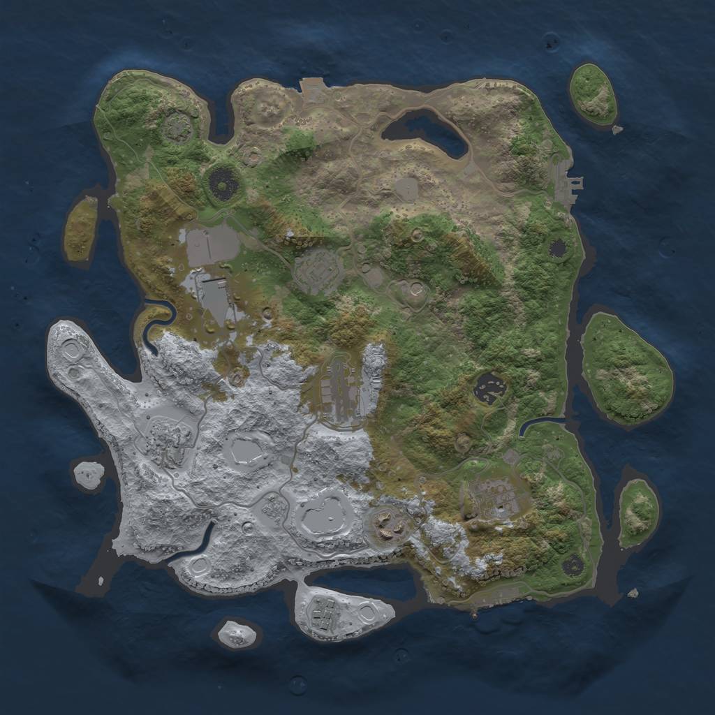 Rust Map: Procedural Map, Size: 3500, Seed: 102030405, 16 Monuments