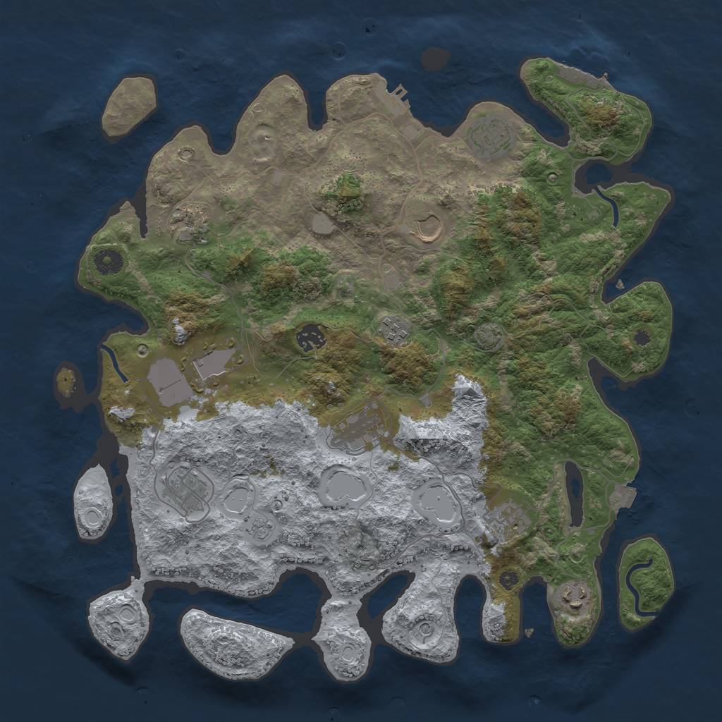 Rust Map: Procedural Map, Size: 3950, Seed: 54069835, 18 Monuments