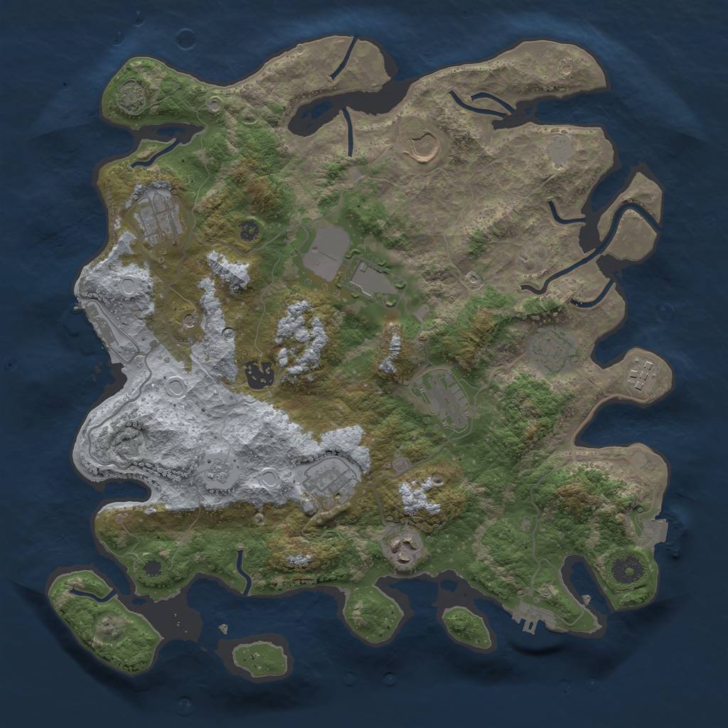 Rust Map: Procedural Map, Size: 3650, Seed: 53127358, 17 Monuments