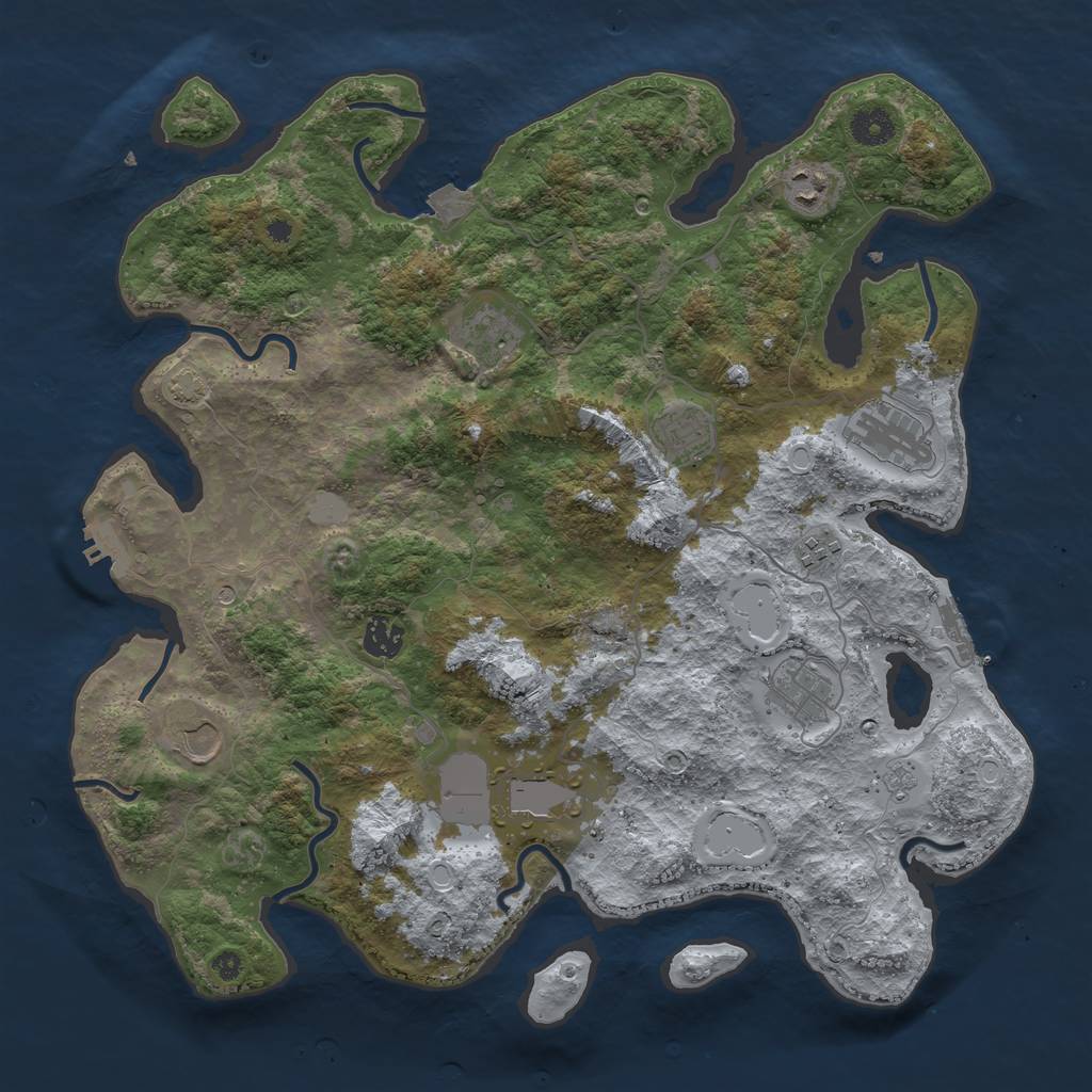 Rust Map: Procedural Map, Size: 3950, Seed: 72840732, 17 Monuments