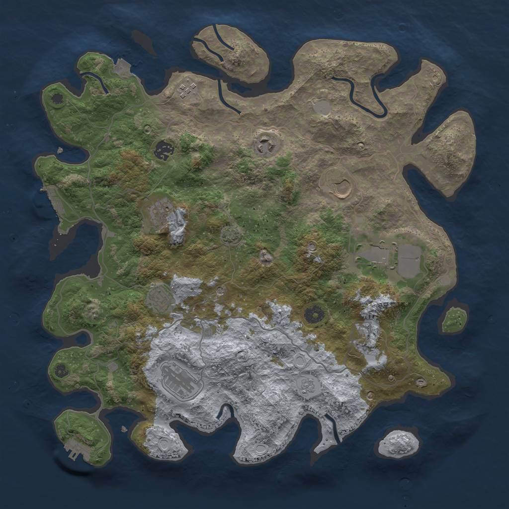 Rust Map: Procedural Map, Size: 4000, Seed: 991497624, 17 Monuments