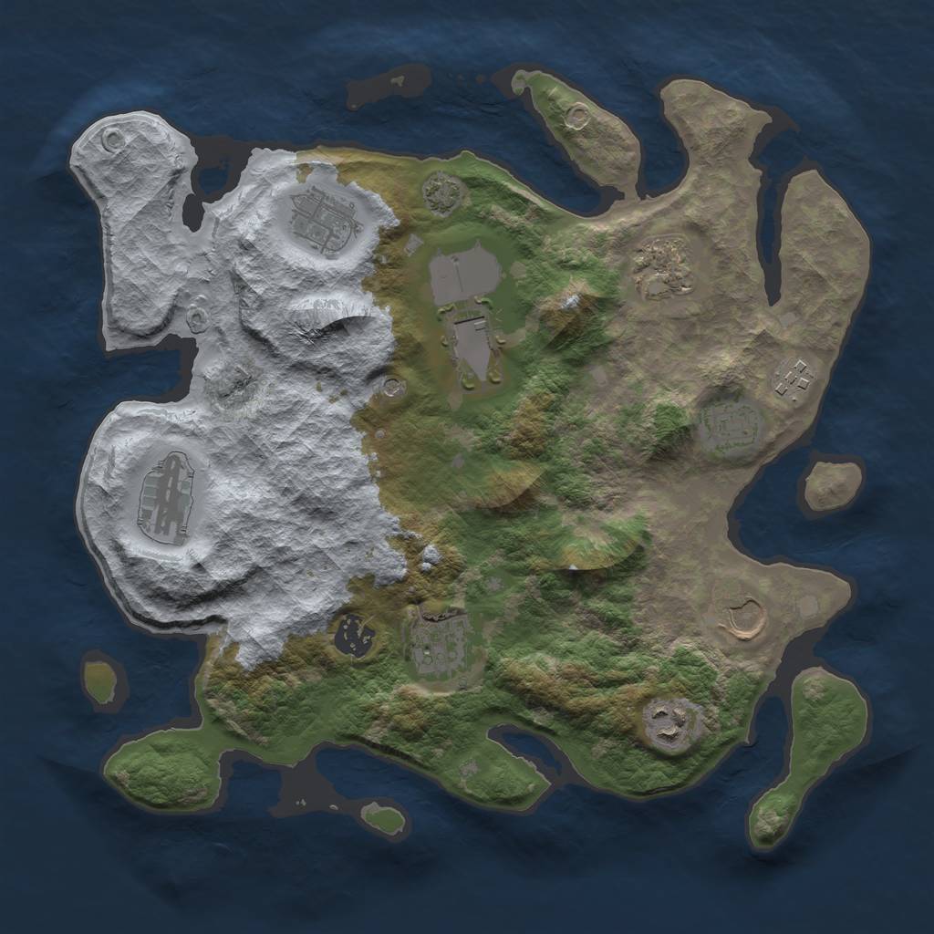 Rust Map: Barren, Size: 3500, Seed: 1123925207, 14 Monuments