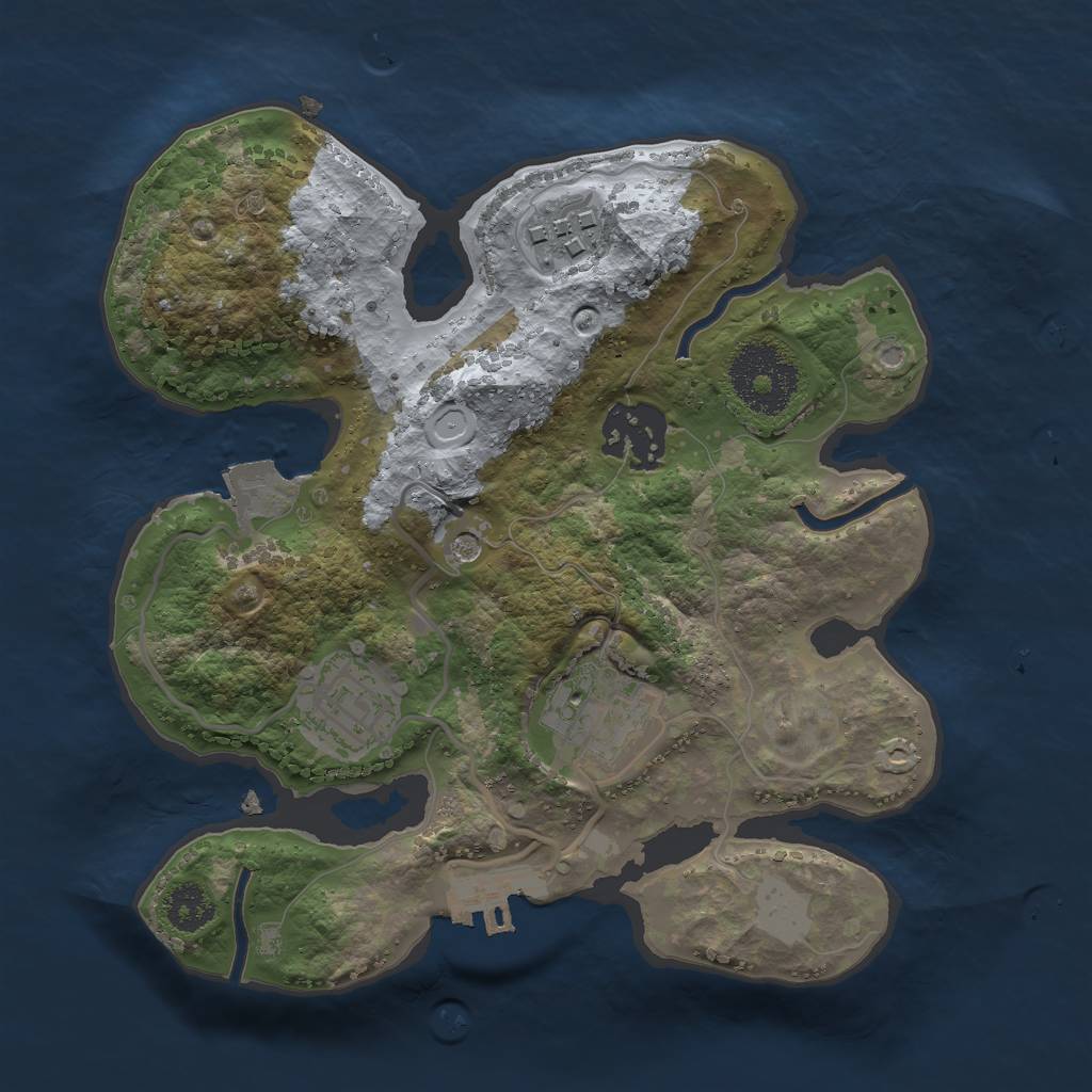 Rust Map: Procedural Map, Size: 2400, Seed: 1993210488, 9 Monuments