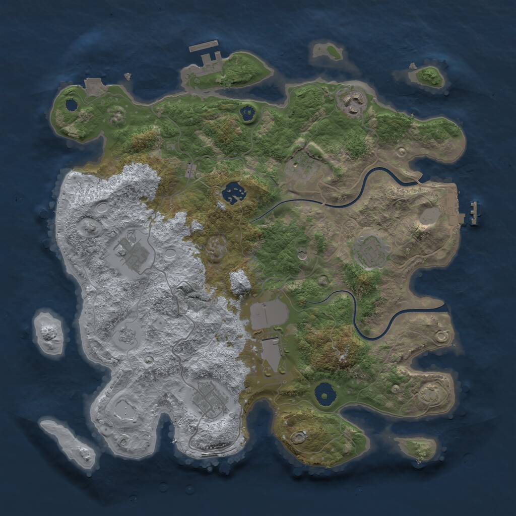 Rust Map: Procedural Map, Size: 3550, Seed: 80704340, 13 Monuments