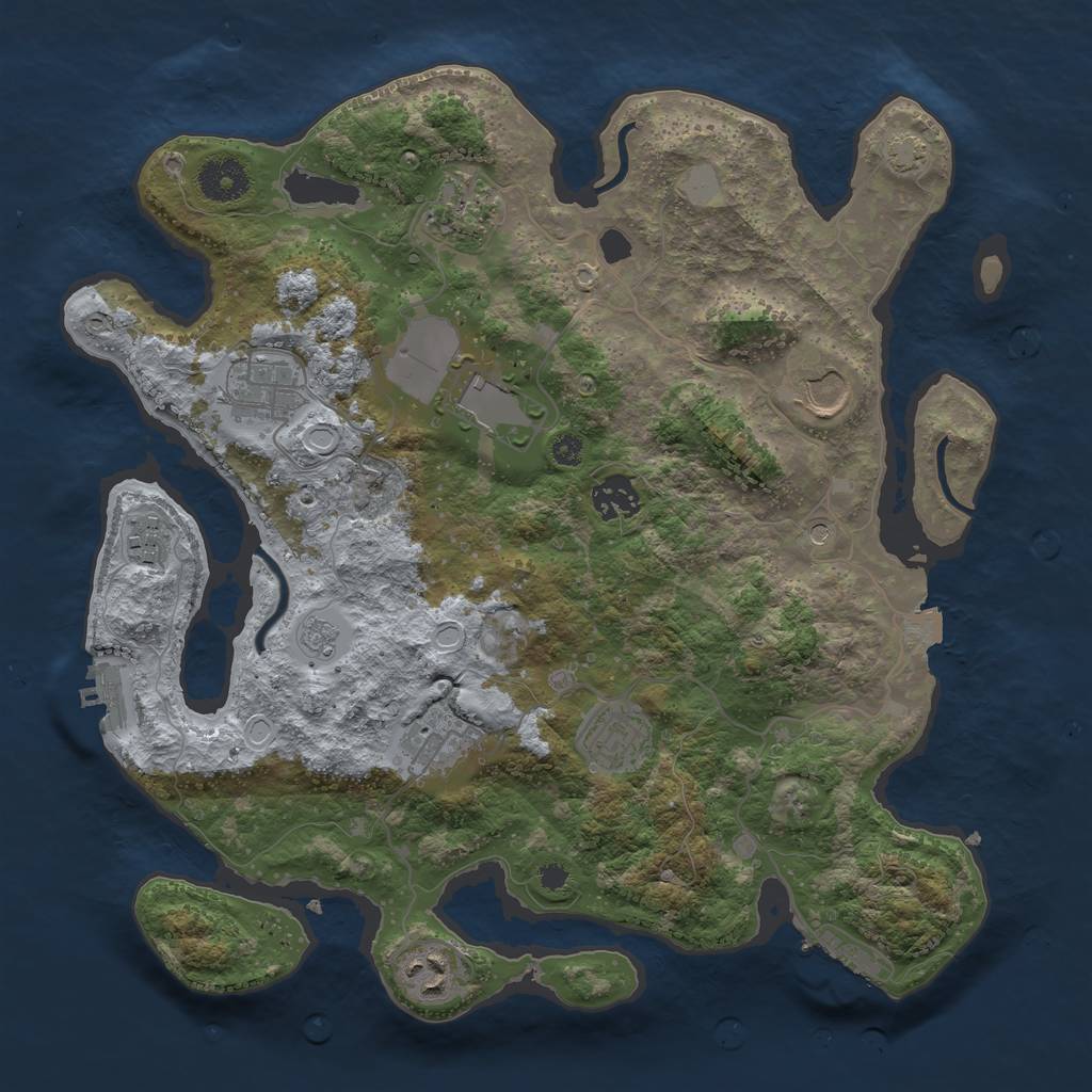 Rust Map: Procedural Map, Size: 3500, Seed: 1001001, 17 Monuments