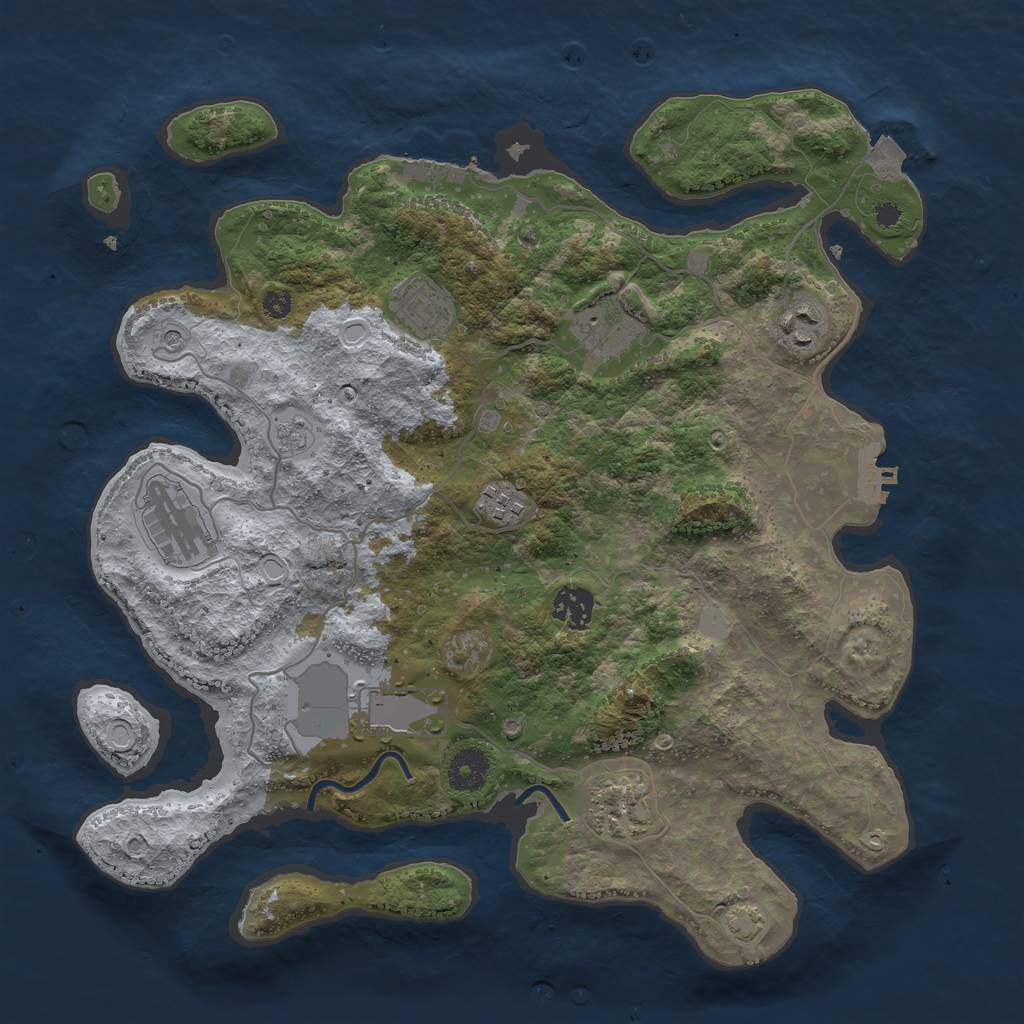 Rust Map: Procedural Map, Size: 3600, Seed: 97657671, 16 Monuments
