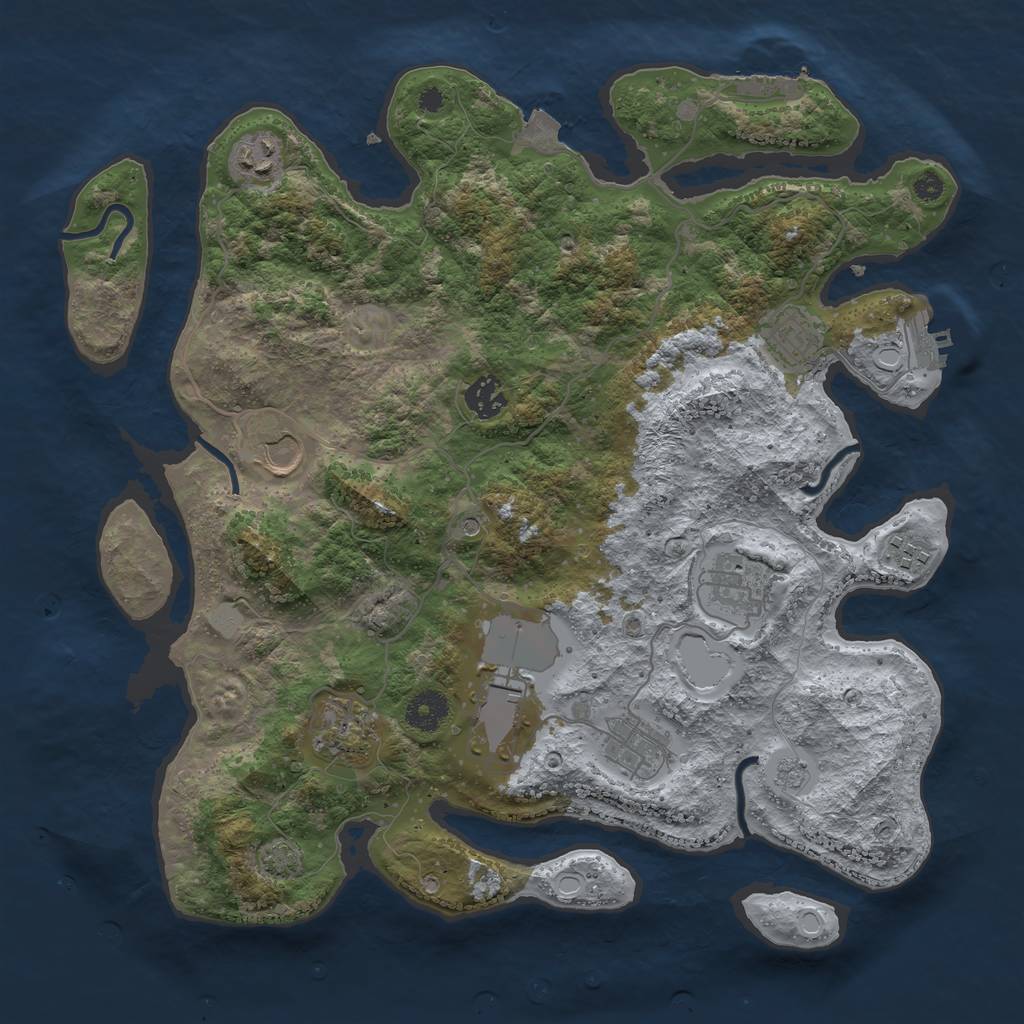 Rust Map: Procedural Map, Size: 3700, Seed: 1993401077, 17 Monuments