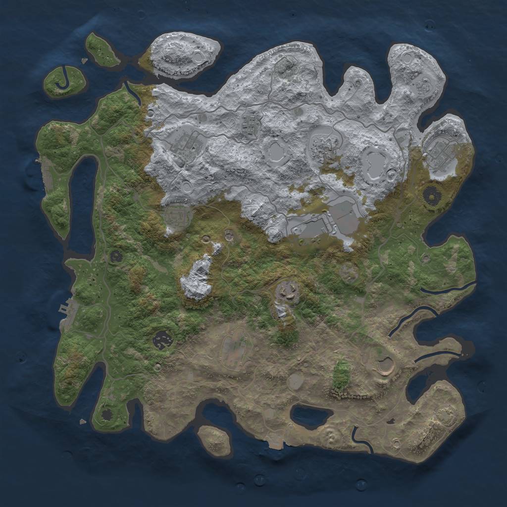 Rust Map: Procedural Map, Size: 4050, Seed: 1223082758, 18 Monuments