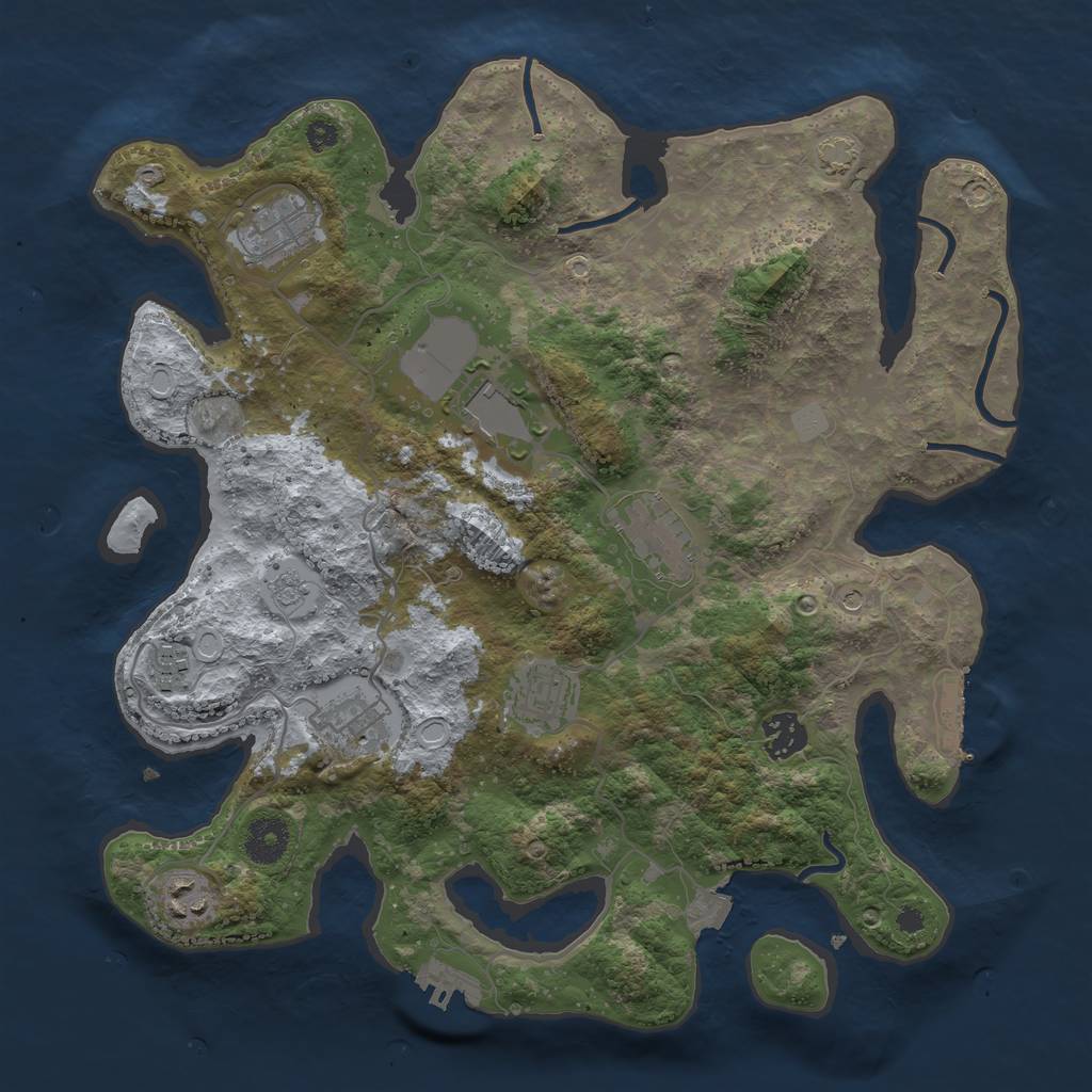 Rust Map: Procedural Map, Size: 3550, Seed: 34328186, 16 Monuments
