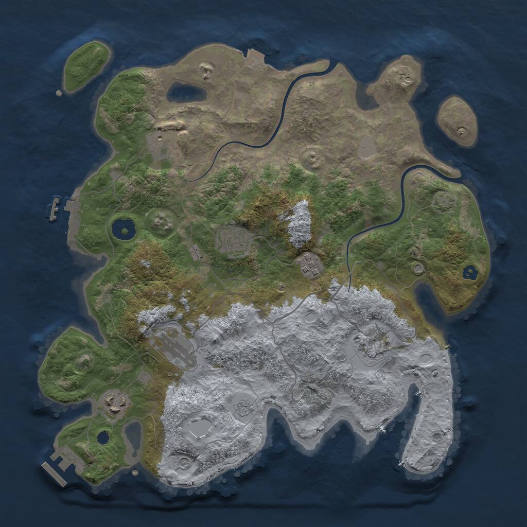 Rust Map: Procedural Map, Size: 3450, Seed: 70832852, 12 Monuments