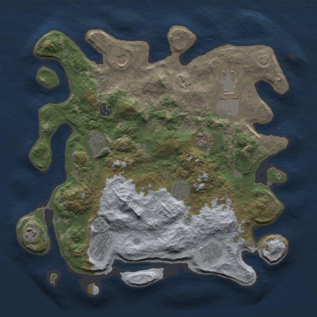 Rust Map: Barren, Size: 3750, Seed: 55465504, 14 Monuments