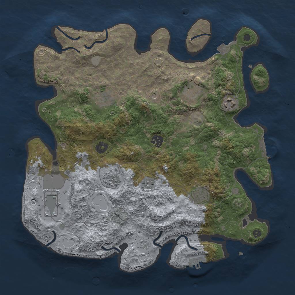 Rust Map: Procedural Map, Size: 3650, Seed: 53313221, 16 Monuments