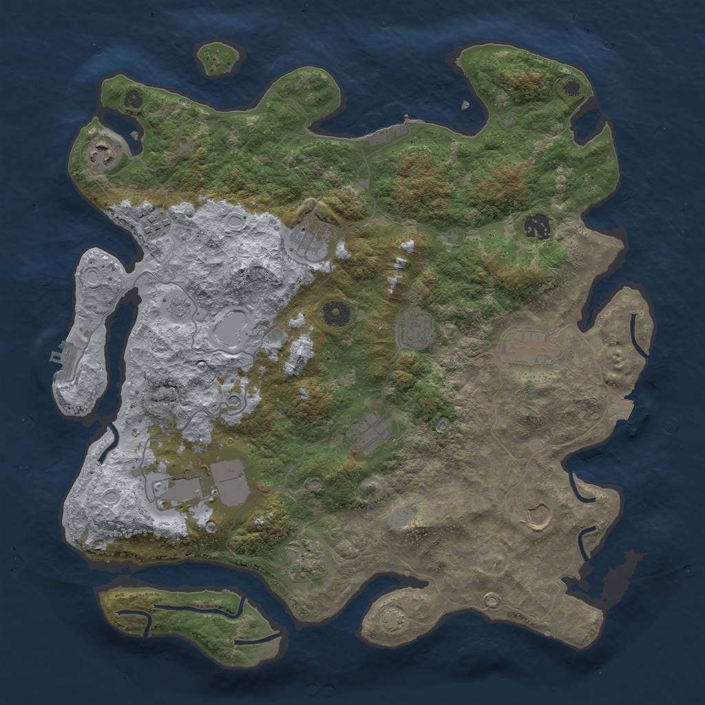 Rust Map: Procedural Map, Size: 3950, Seed: 24621671, 18 Monuments