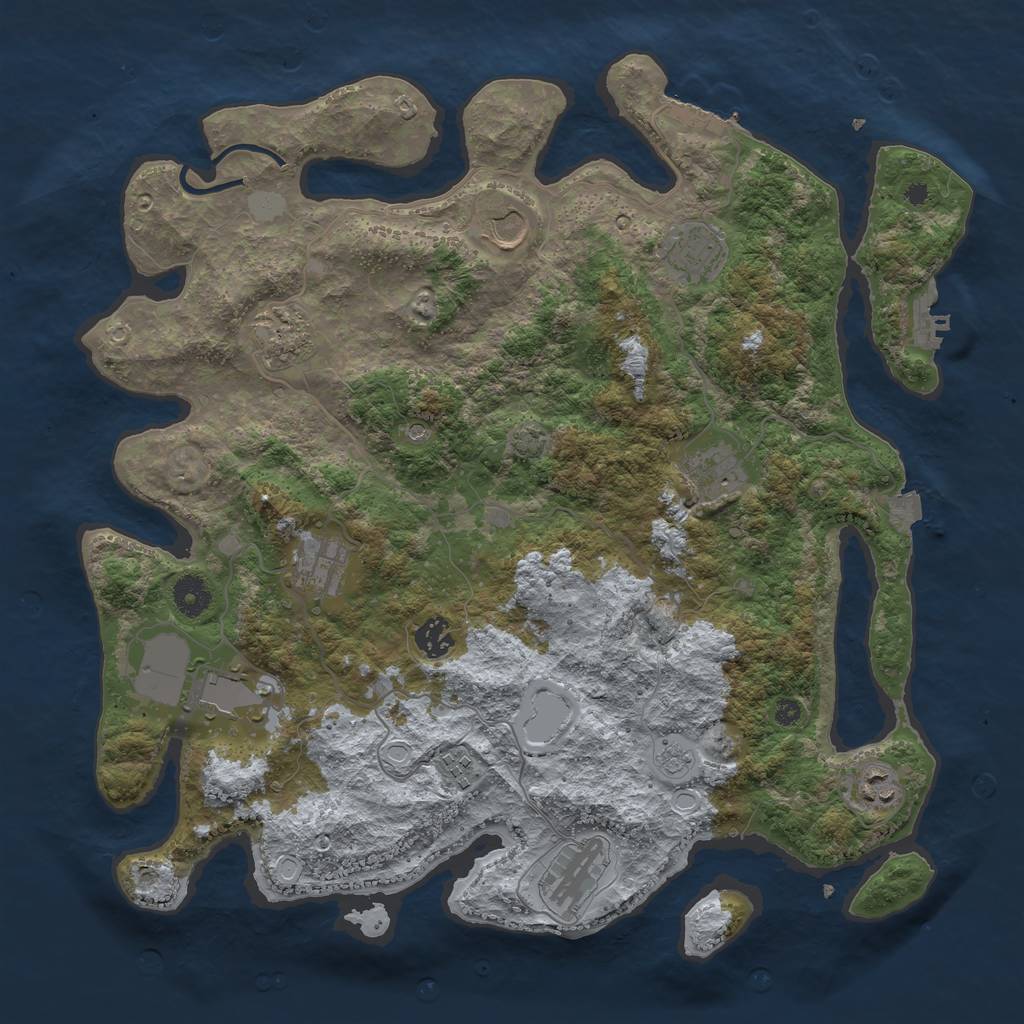 Rust Map: Procedural Map, Size: 3950, Seed: 73874158, 18 Monuments