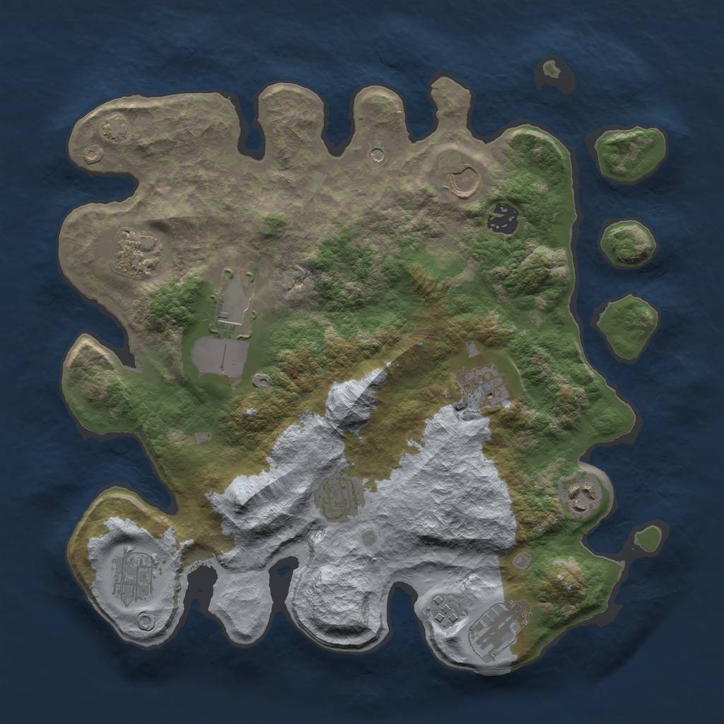 Rust Map: Barren, Size: 3500, Seed: 1385814298, 14 Monuments