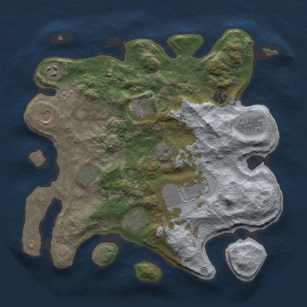 Rust Map: Barren, Size: 3500, Seed: 1109540528, 13 Monuments