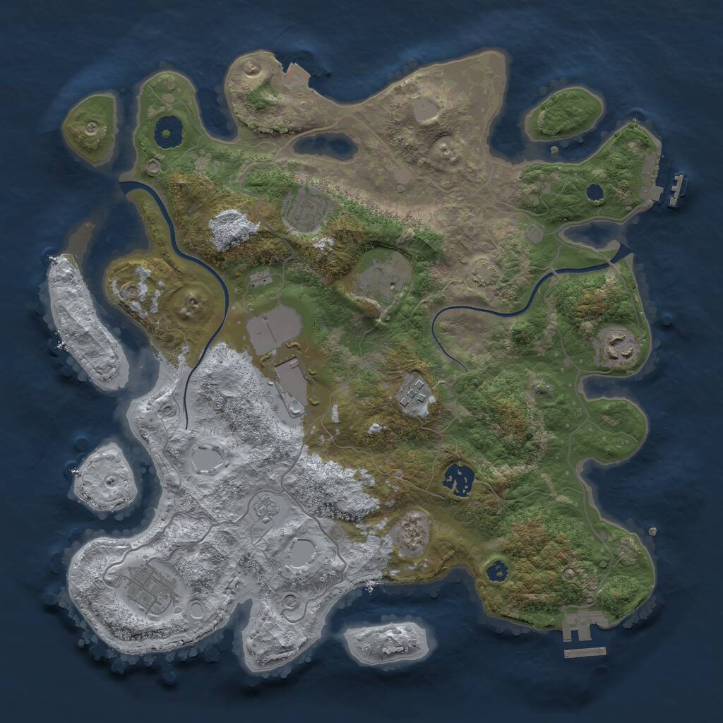Rust Map: Procedural Map, Size: 3500, Seed: 30888145, 13 Monuments