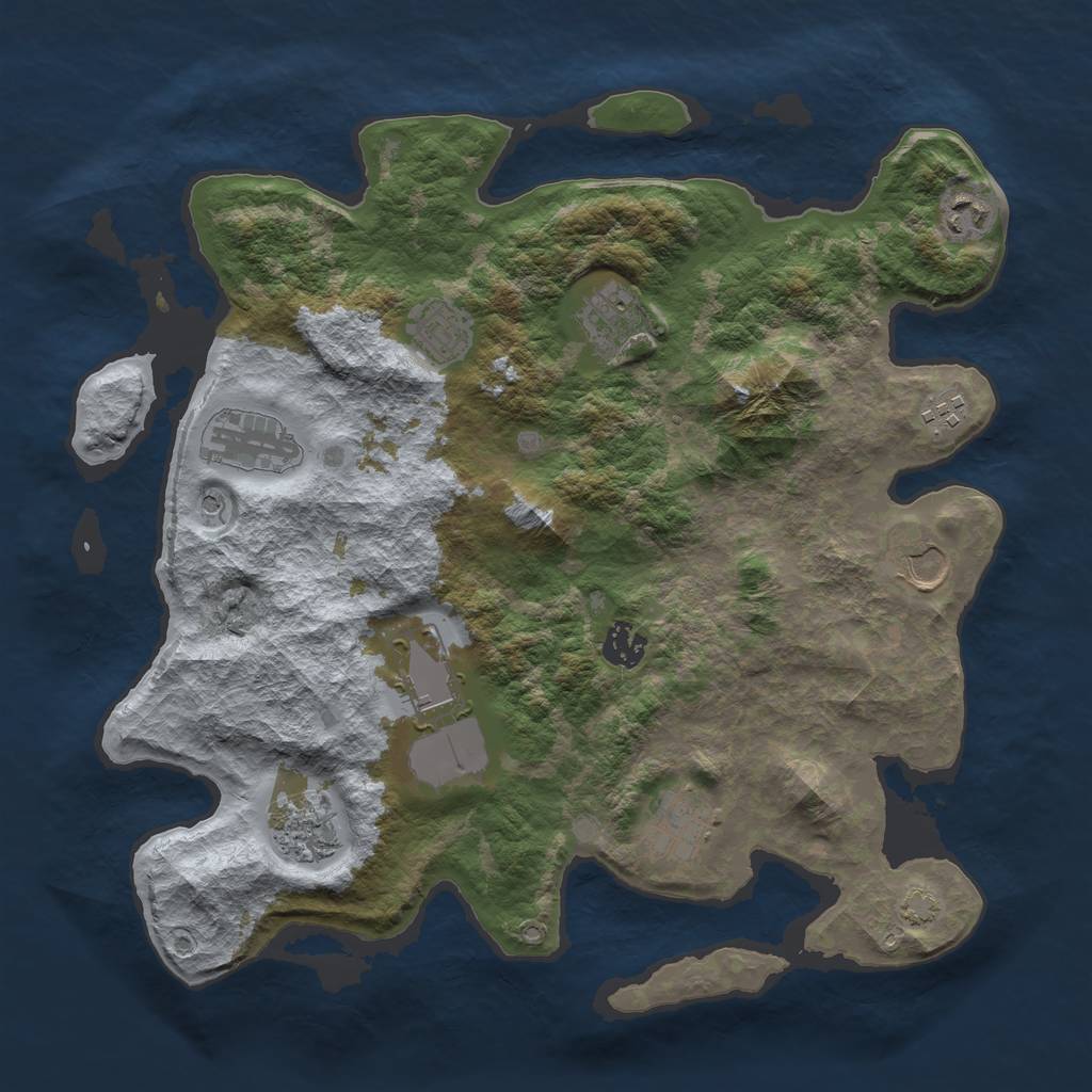 Rust Map: Barren, Size: 3700, Seed: 87050916, 14 Monuments