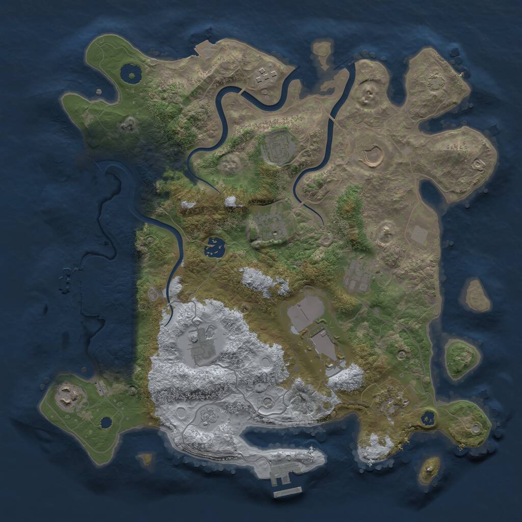 Rust Map: Procedural Map, Size: 3700, Seed: 41421, 16 Monuments