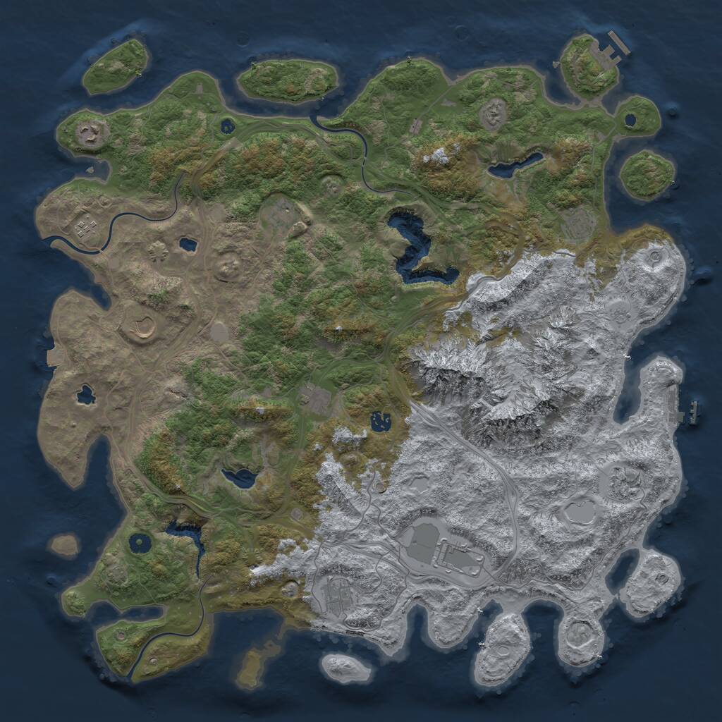 Rust Map: Procedural Map, Size: 5000, Seed: 273736, 16 Monuments
