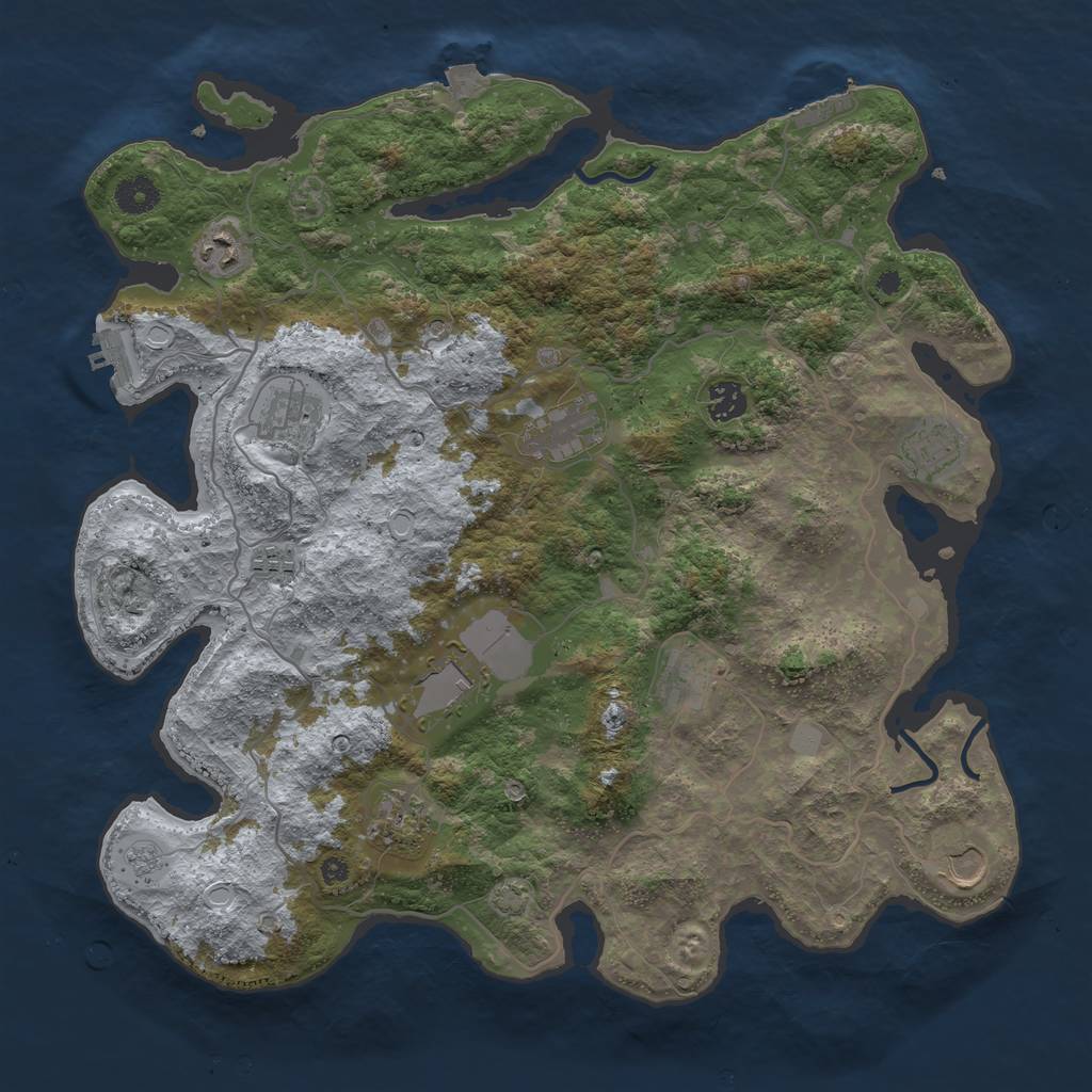Rust Map: Procedural Map, Size: 4000, Seed: 1105923550, 18 Monuments