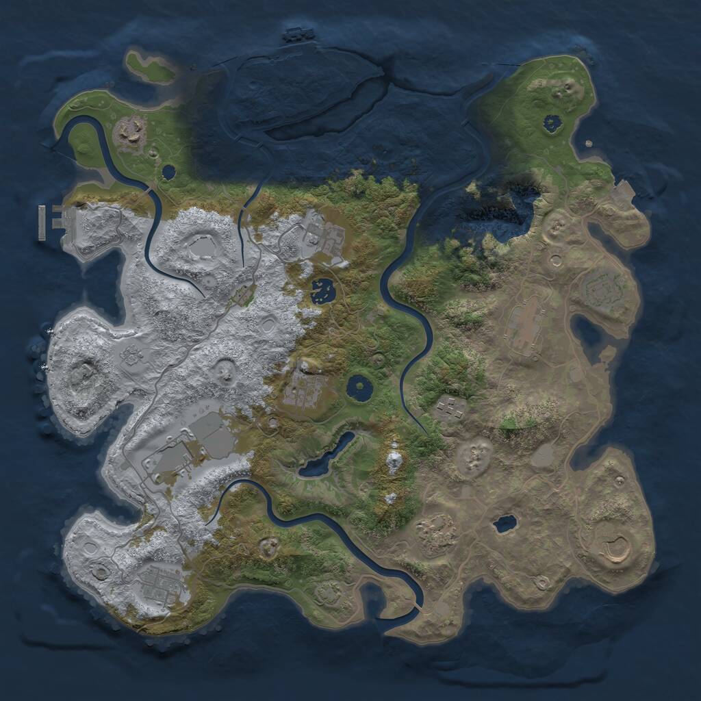 Rust Map: Procedural Map, Size: 4000, Seed: 1105923550, 17 Monuments