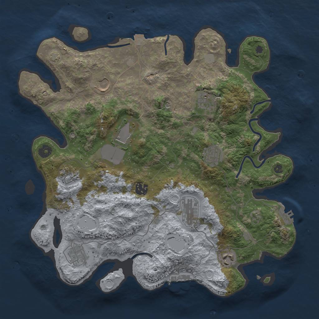 Rust Map: Procedural Map, Size: 3650, Seed: 40363443, 17 Monuments